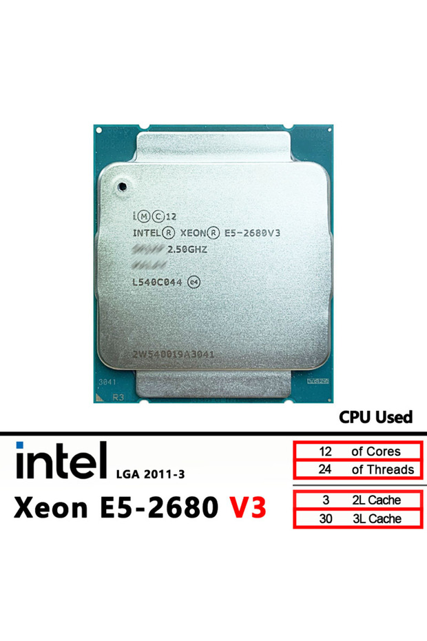 معالج إنتل زيون E5 2680 V3 مستعمل، E5 2680V3 بسرعة 2.5 جيجاهرتز، معالج وحدة المعالجة المركزية ذو اثني عشر نواة وعشرين خيطًا، ذاكرة مؤقتة 30 ميجابايت