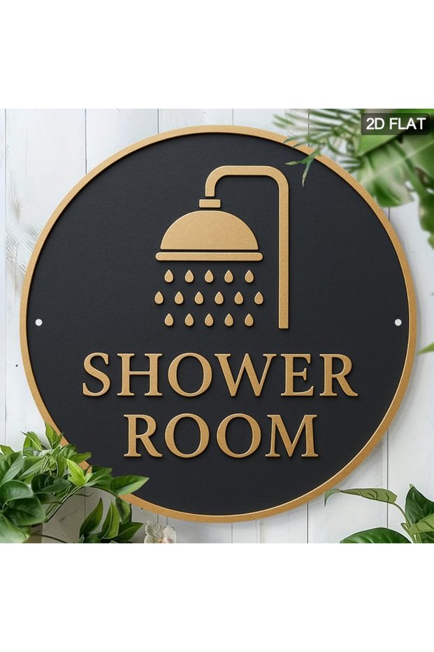 20x20cm TYA18588-20x20cm Golden Shower Head Sign, Round Aluminum Wall Art with Droplets, Stylish Bat