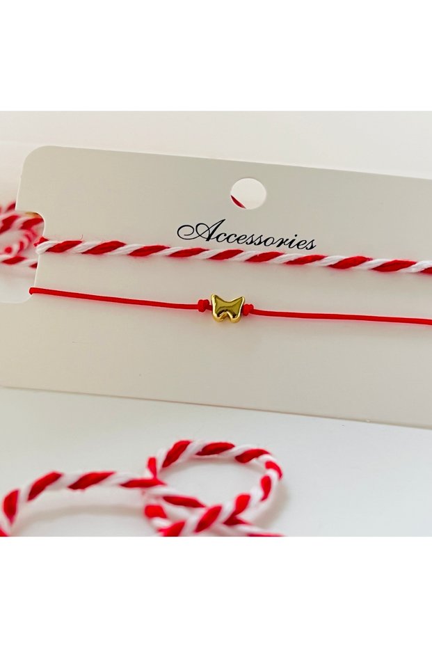 10 Pieces Red Rope Butterfly and Marteni̇çka Bracelet Set 10 Cards 20 Bracelets