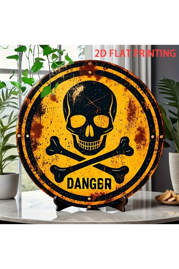20x20 2D Flat, 1pc Vintage Pirate-Themed Skull & Bones Wrought Iron Wall Sign - 19.81cm Round Metal