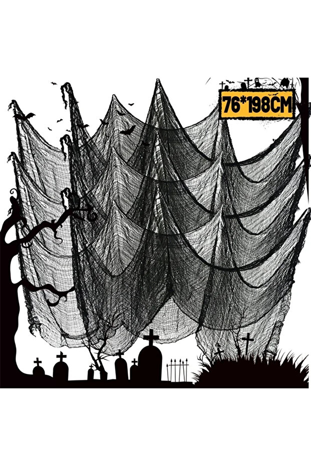 10PCS 76x198cm Black Halloween Gauze Horror Haunted House Decoration Black Netting Creepy Cloth Home