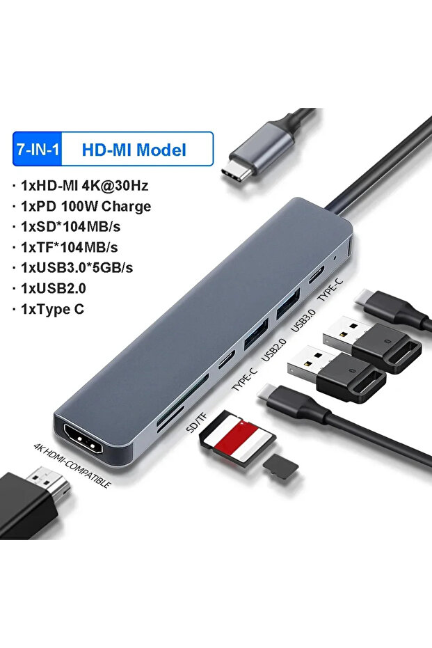 kebidumei 7-in-1 USB C HUB 8-in-1 USB 3.2 Hub With Disk Storage Function Multi Adapter Card Reader T