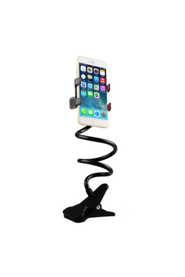 VIKEFON Black Universal Lazy Mobile Phone Gooseneck Stand Holder Stents Flexible Bed Desk Table Clip