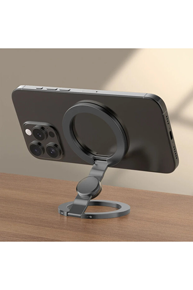Black Double Magnetic Phone Ring Stand Foldable Rotate Super Magnet Stand Car Metal Bracket Portable