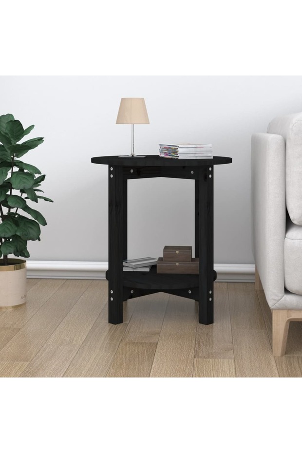 Coffee table, black, Ø 55x60 cm, solid pine wood - 3