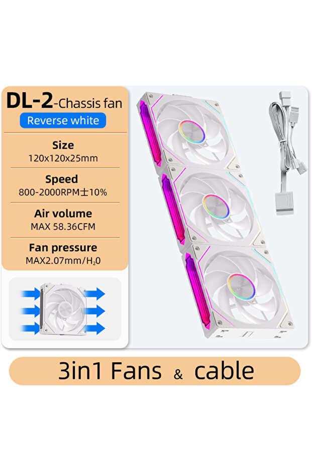مروحة تبريد A-RGB كولسيرك DL-2 مقاس 120 مم، 3 في 1، لون أبيض، قابلة للتركيب لاسلكيًا، متوافقة مع نظام ARGB، تصميم معياري قابل للتكديس