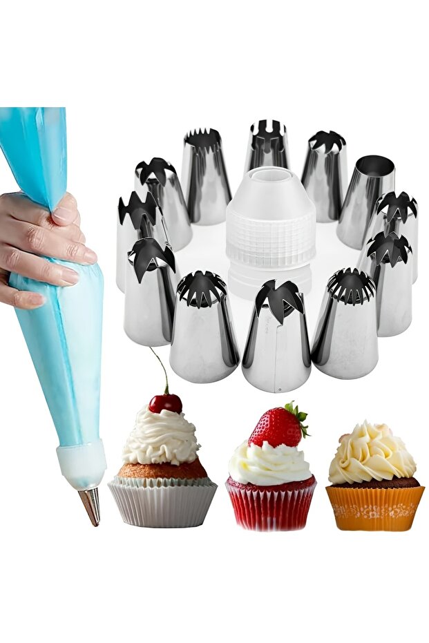 14pcs Large Piping Tips Set,Stainless Steel frosting tips with Reusable Pastry Bag,Cake Decoratin...