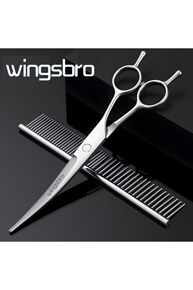 curved and comb Wingsbro 7 Inch Dog Grooming Scissors Set, 2pcs Professional Pet Flat Scissors Dog T