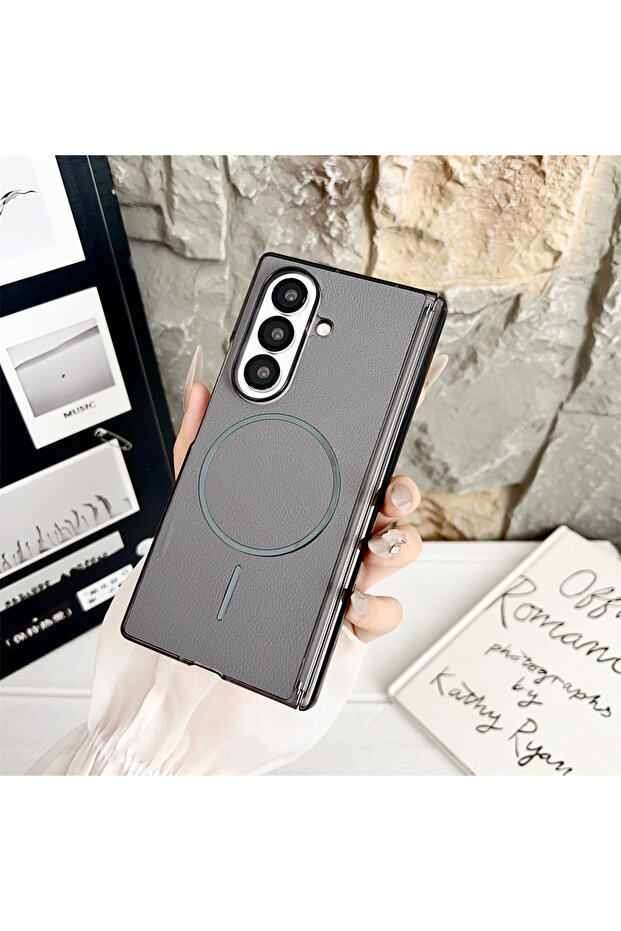 Galaxy Z Fold7 Gray For Magsafe Magnetic Luxury Leather Phone Case For Z Fold7 Z Fold 7 6 5 4 Hing