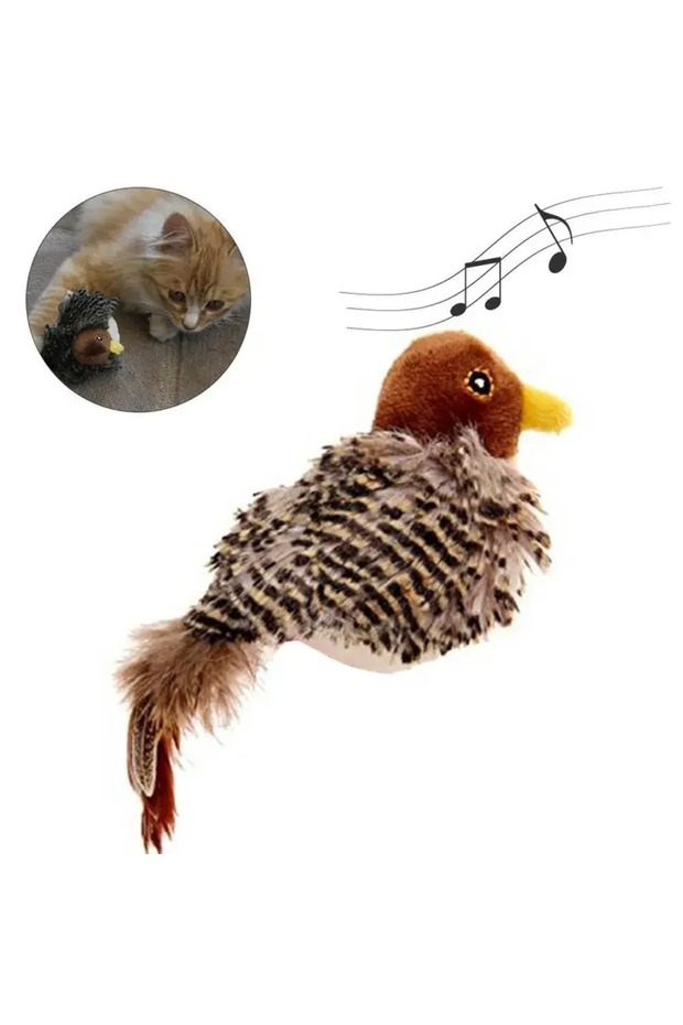 HDSM-1PCS Interactive Cat Toys Electric Squeaky Simulation Bird Plush Cats Pets Teasing Toys with Fe