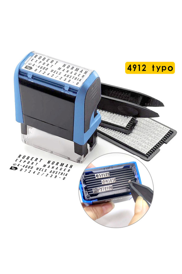 1 Set 4912typo Self-Inking Stamp Kit 4 Lines Business Name Handicrafts Stamper Accessori...