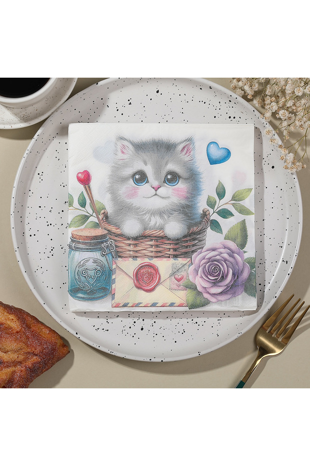 Cat Flowers 20pcs Printed Napkins Cute Cat Decoration Holiday Party High-end Hotel Restaurant Virgi