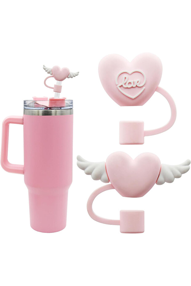2 pink heart 0.4in 10mm Straw Covers Cap for Stanley Cup 30 40oz 4 Pack Heart Shape Straw Topper for
