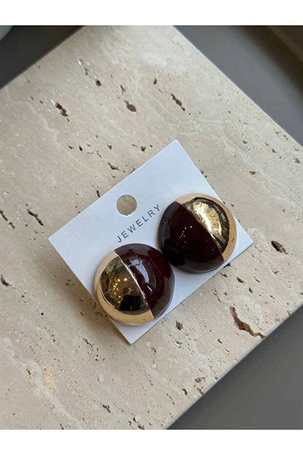 أقراط على شكل كرة - بني - 1