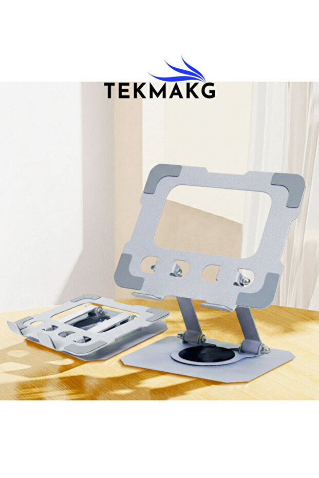 360 Degree Rotating Tablet Stand Desktop Adjustable Folding Metal Tablet Holder Silver