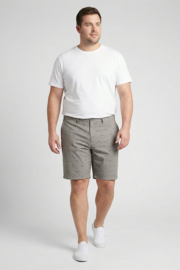 شورت رجالي أساسي بطبعة كاملة، رمادي - 1