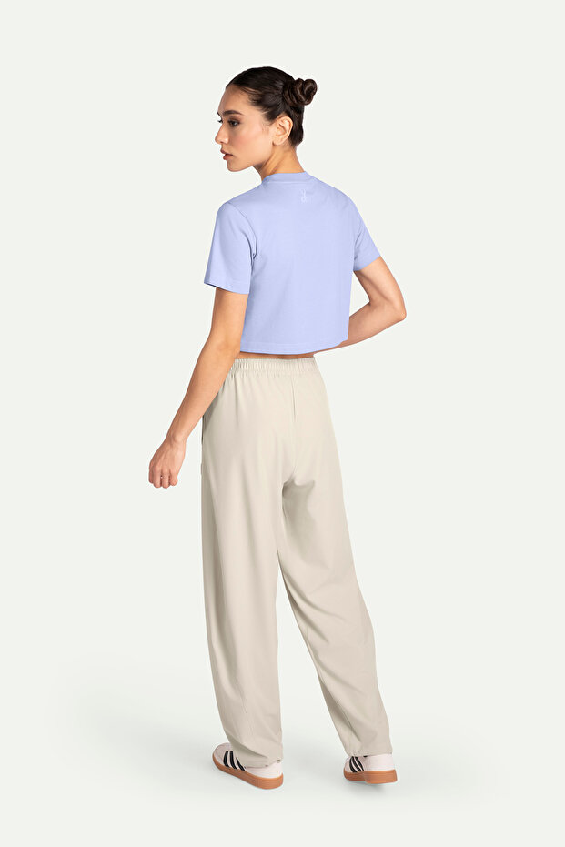 Kadın Flat Cut Crop Basic T-Shirt - Jellyfish - 5