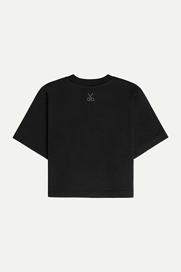 Kadın Flat Cut Crop Basic T-Shirt - Tar - 2