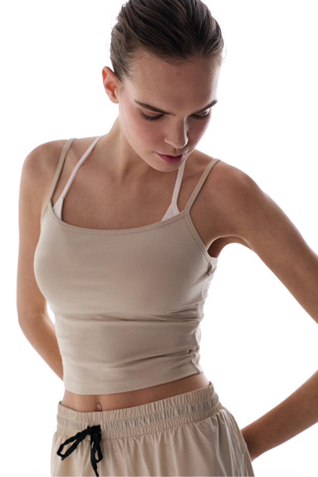 Bej Layered Active Üst - 2