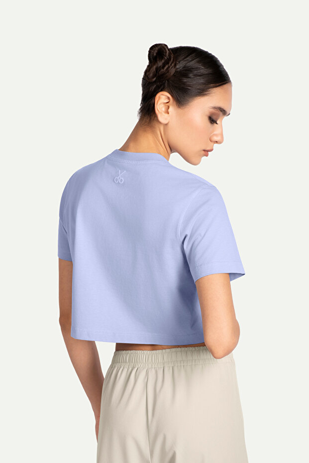 Kadın Flat Cut Crop Basic T-Shirt - Jellyfish - 8