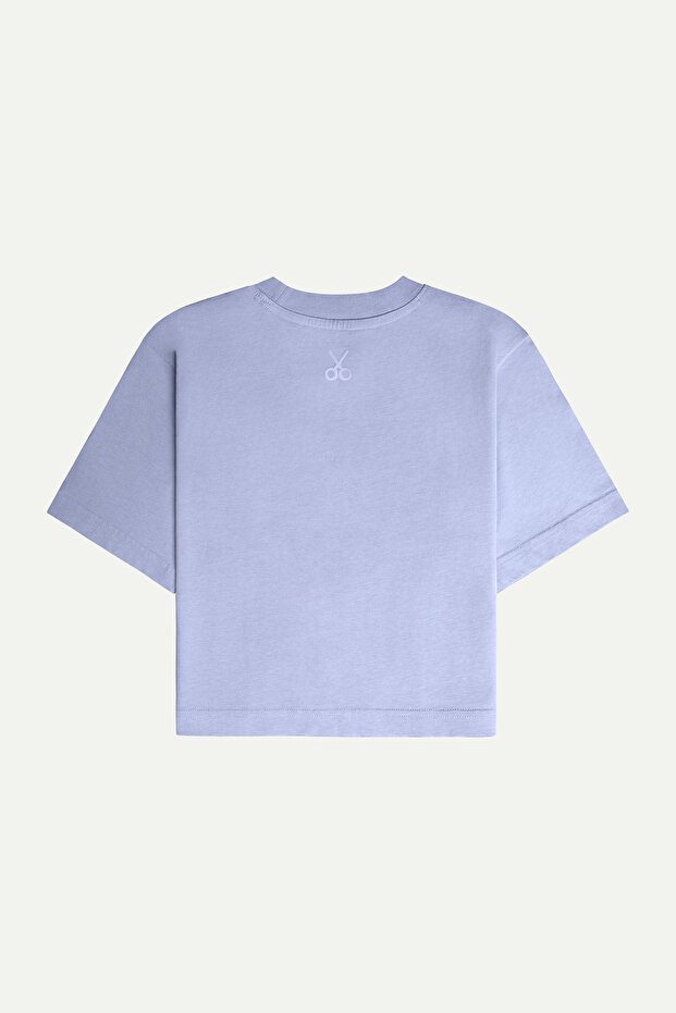 Kadın Flat Cut Crop Basic T-Shirt - Jellyfish - 2