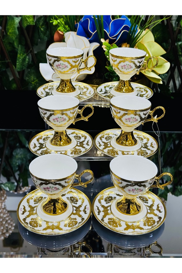 Acar Porselen 6 Kişilik Luxury Series Florcita Kahve Fincan Takımı 90 ml
