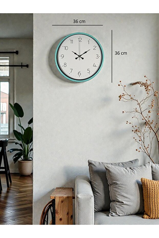 ساعة حائط قياسية باللون الفيروزي مقاس 36 سم - 5