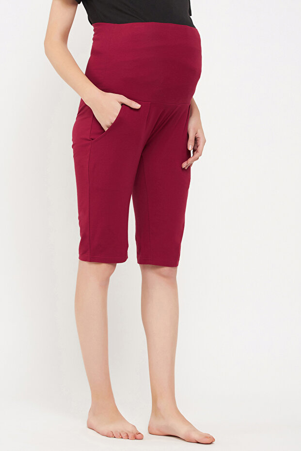Chic Basic Maternity Shorts in Maroon - Cotton - 4
