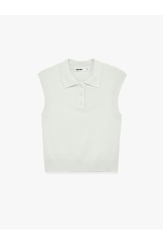 Sleeveless Buttoned Polo Neck Knitwear Blouse
