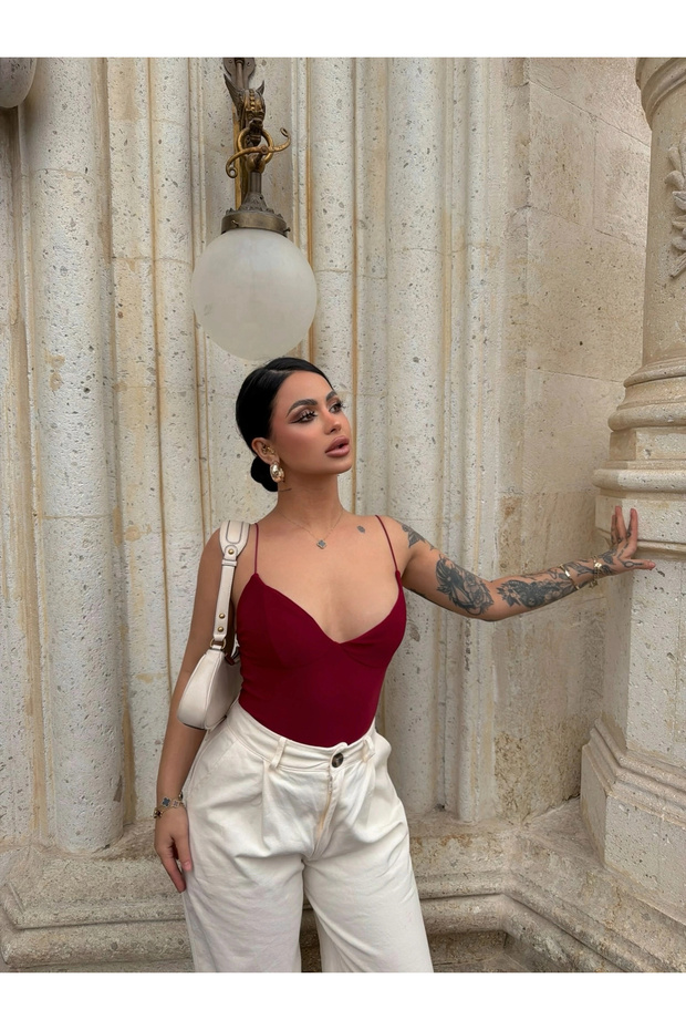 Bordo İp Askılı Basic Bodysuit - 2