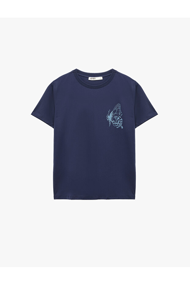 Women'S Navy Butterfly Printed T-Shirt