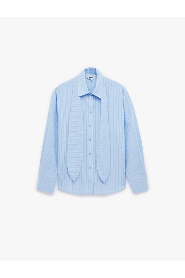 Women'S Blue Scarf Neck Shirt