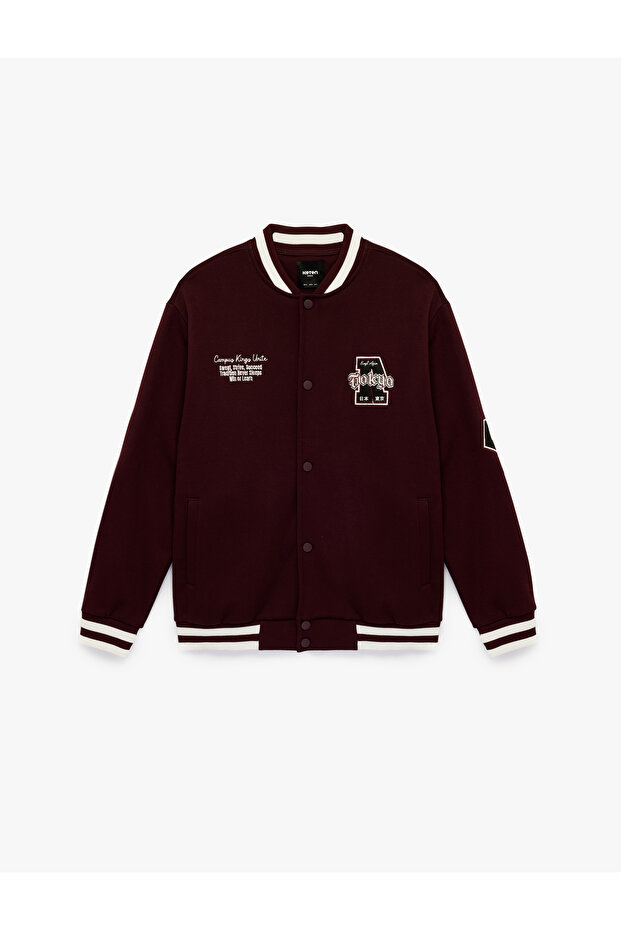 Men'S Bordeux Buttoned Bomber Jacket - 3