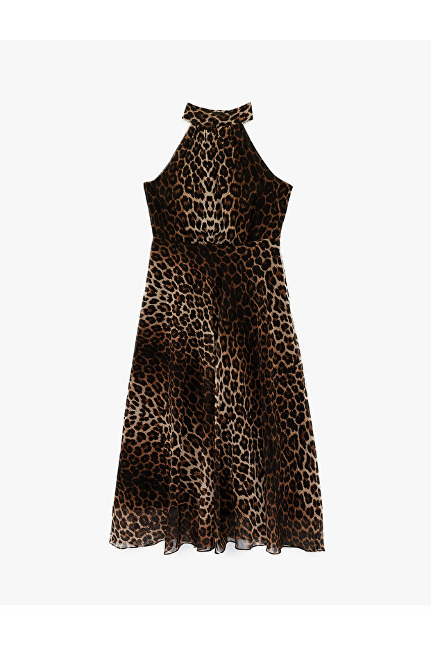 Women'S Beige Design Midi Dress