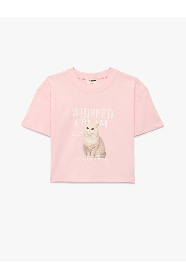 Girl'S Pink Cat Printed T-Shirt