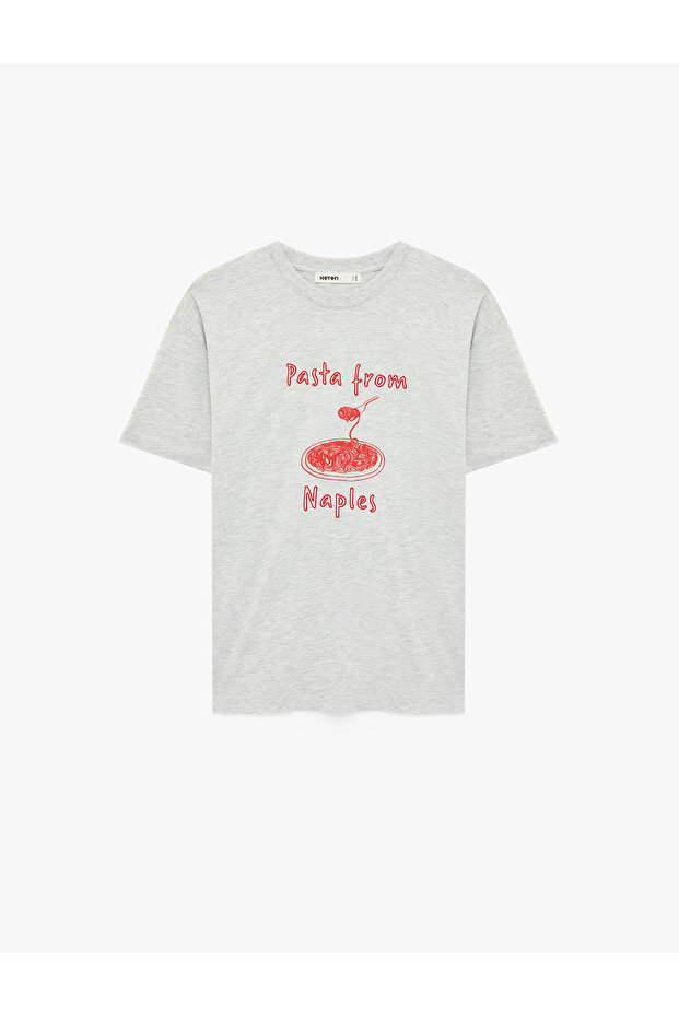 Women'S Grey Melange Print Detail T-Shirt