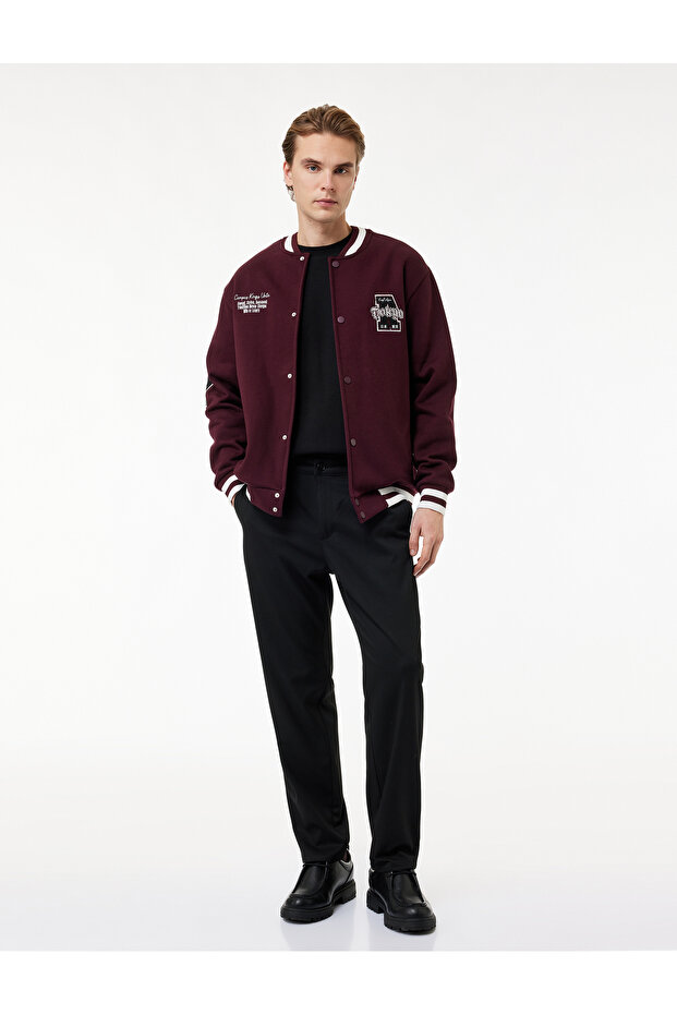 Men'S Bordeux Buttoned Bomber Jacket - 1