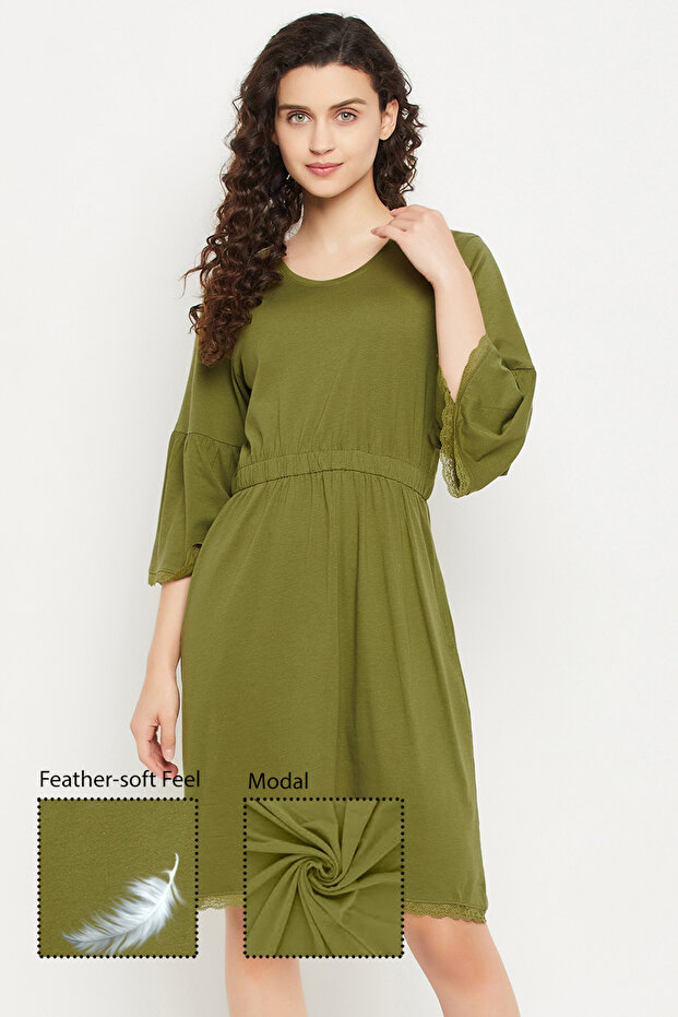 Chic Basic Short Nighty in Olive Green - Modal