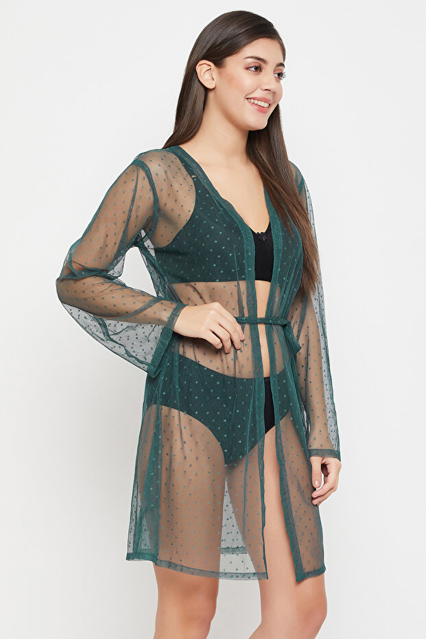 Chic Basic Sheer Robe in Green - 3