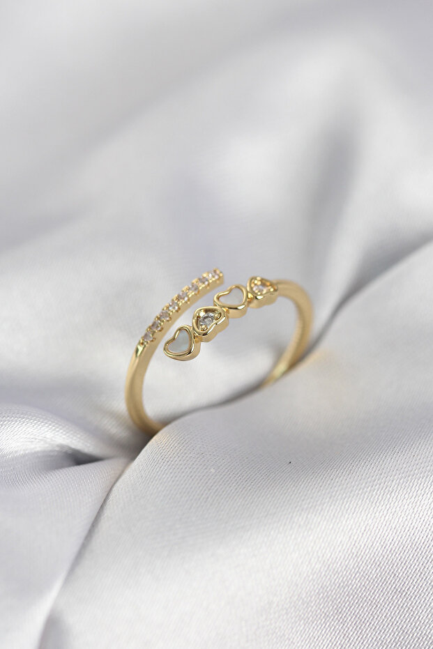 Gold Color Zircon Stone Minimal Heart Model Women's Ring Tj-Byk4042
