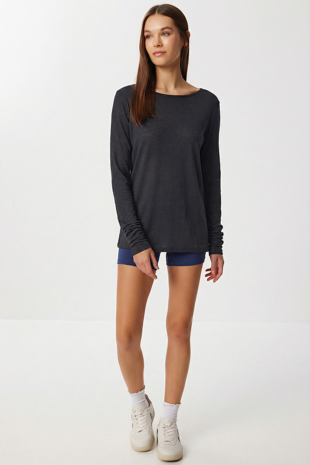 Basic Mevsimlik Örme Bluz LEX0014 ANTRASİT - 4