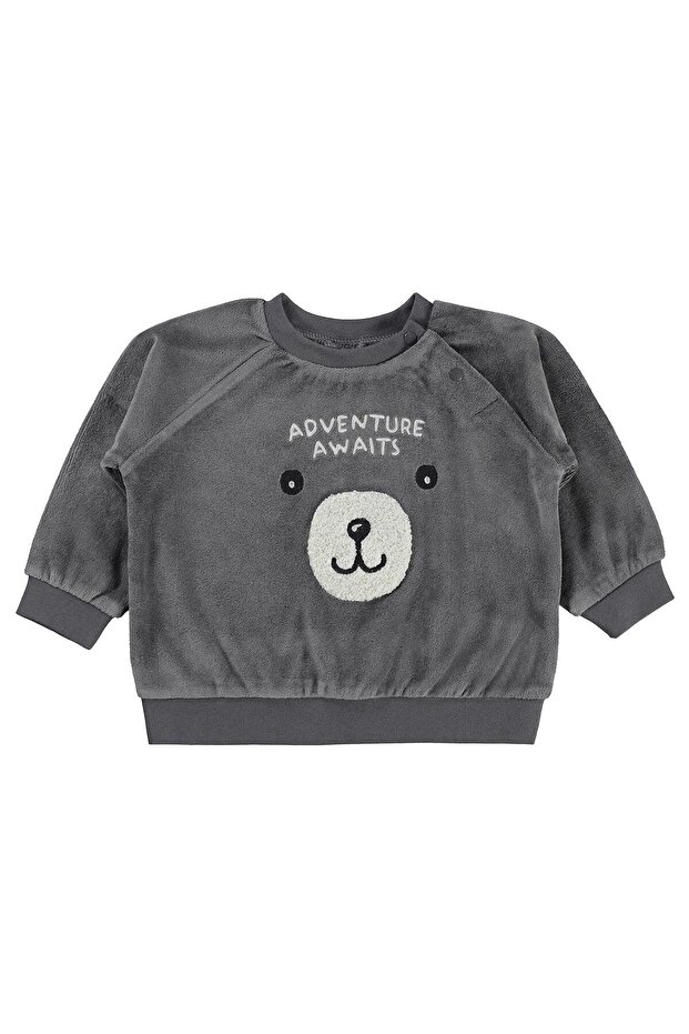 Teddy Bear Embroidered 6-18 Months Sweatshirt - Gray 12-18 Months