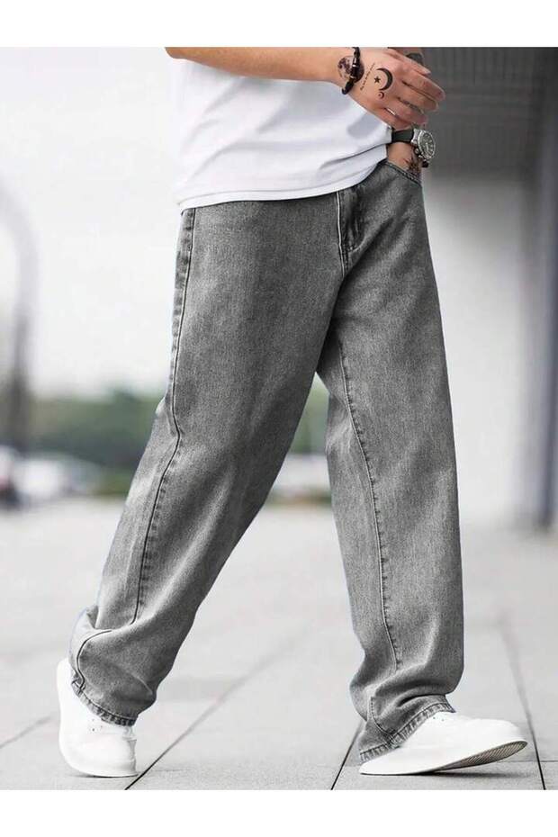 Men's Baggy Fit Wide Leg Jean Trousers Regular Waist Oversize Loose Fit Denim