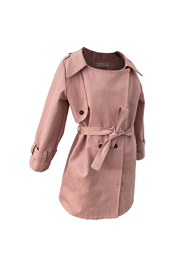 Girl's Trench Coat with Belt 1-8 Years - Powder