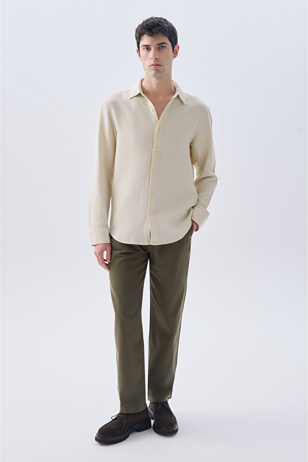 Men's Khaki Loose Fit Tie-Waist Trousers