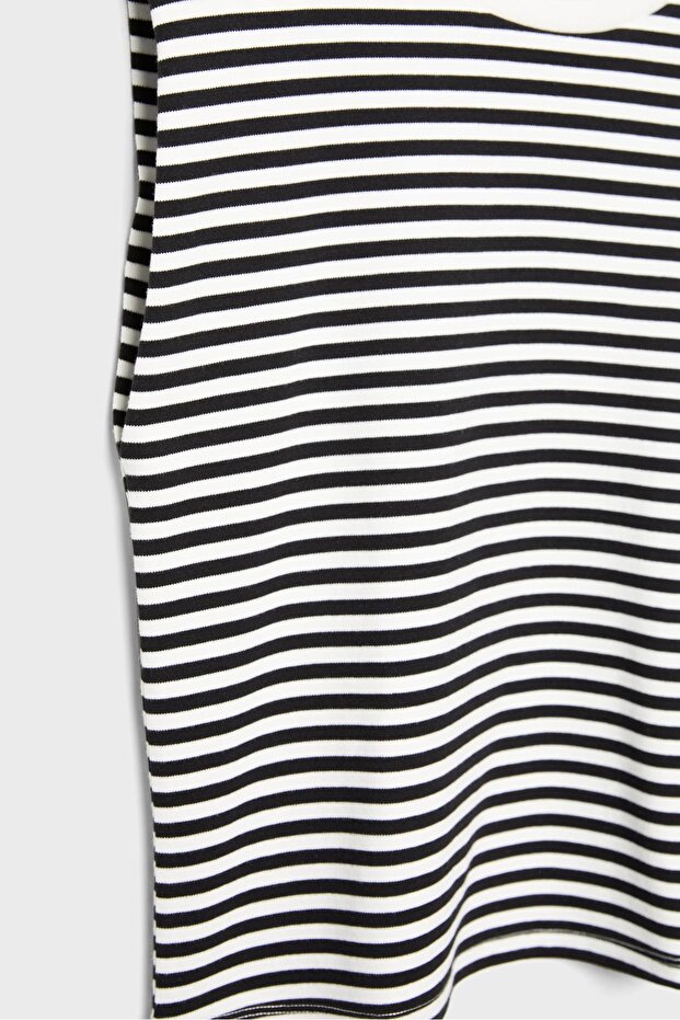 Basic vatkalı çizgili t-shirt - 7