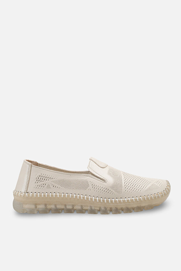 Nerdas Women's Genuine Leather Casual Shoes - Ecru