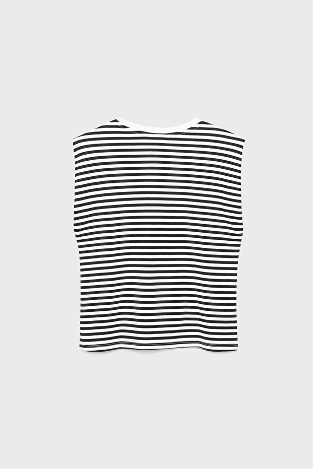 Basic vatkalı çizgili t-shirt - 6