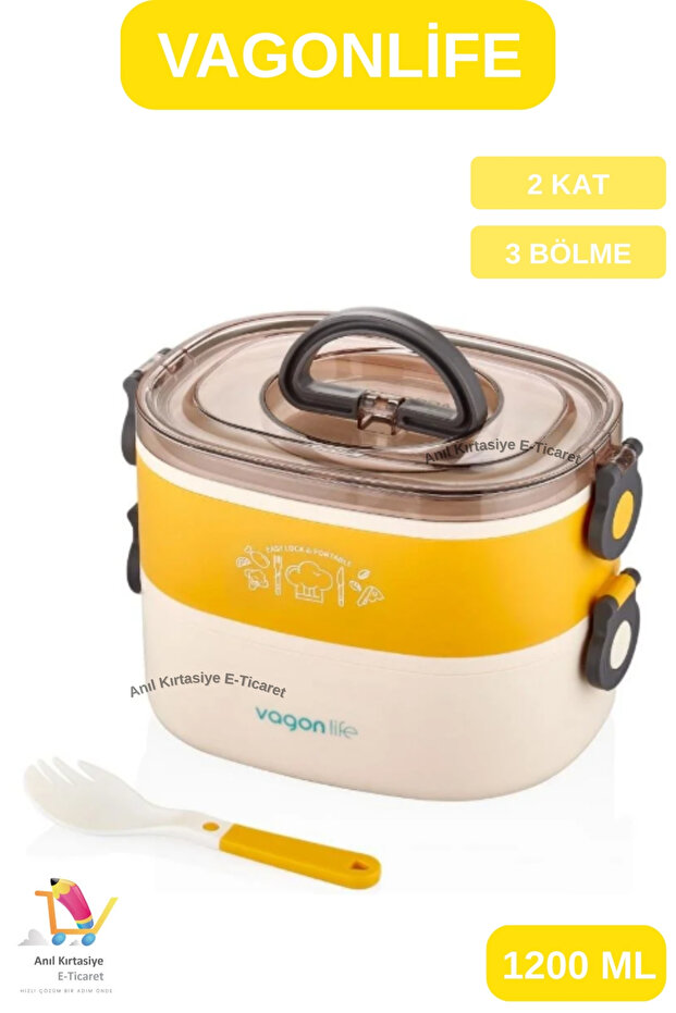 1200 ml Steel Lunchbox-Food Container with 3 Compartments