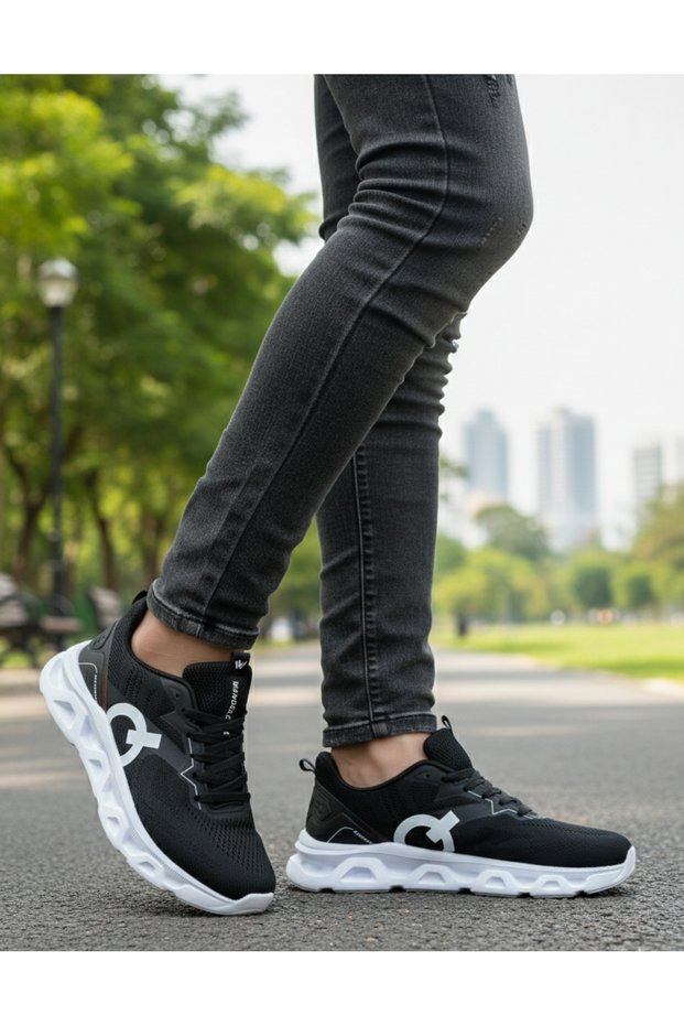 04342 Black and White Men's Daily Sports Jogging Walking Shoes Lightweight Orthopedic Sole